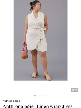 Anthropologie Cream Sleeveless Linen Wrap Dress